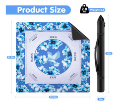 Mahjong Mat Floral Blue, printed Game Instructions, Neoprene Back, Large 31″