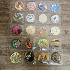 Vintage 1990s Mix Lot of 150 Pogs and 1 Metal Slammers Plus Binder Sleeves
