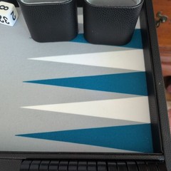 19″ Silverman & Co Large Faux Leather Backgammon Set Black w/teal white & gray
