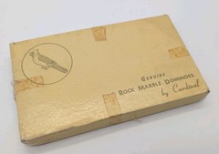 Vintage Green Dominoes by Cardinal, Set of 28, Genuine Rock Marble, Complete