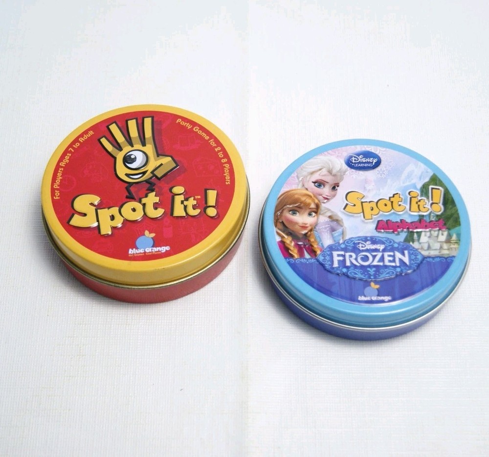 Spot It Disney Frozen Alphabet + Spot it! Original Blue Orange Bundle Complete