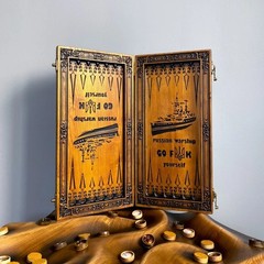 Cossacks & Modern Army Wooden Hand Carved Backgammon Set Board 9″ x 19″ + cover