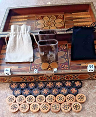 Wood Backgammon Game Box Vintage Inlaid Wood Middle Eastern Mosaic 16x8x3 inches