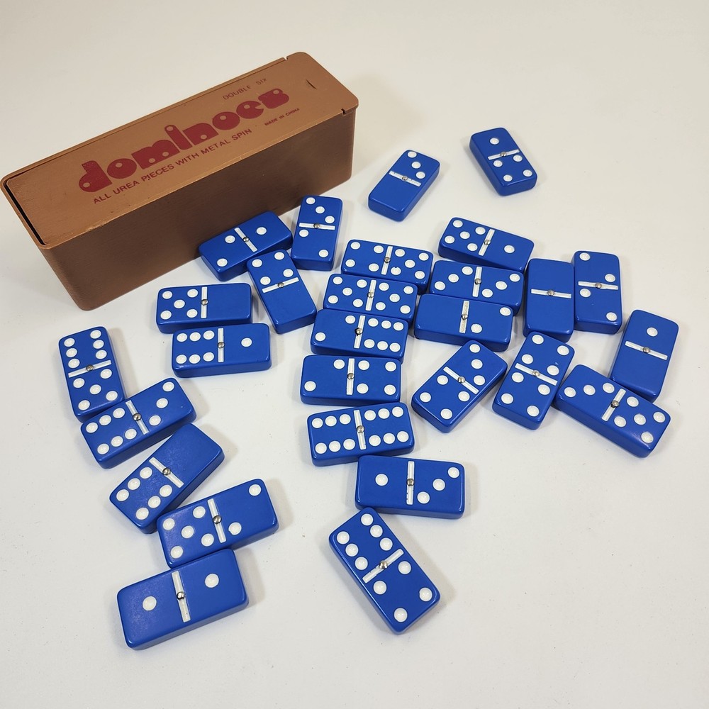 Dominoes Double Six All Urea Pieces Metal Spin Blue Bramy Brand Game Set Case
