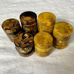 30pc Vtg Bakelite Backgammon Set Chocolate Butterscotch Swirl Tested Round Edges