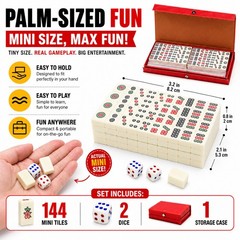 Travel Mini Mahjong Set 144 Tiles 2 Dice Red Carry Case Family Tabletop Game Toy