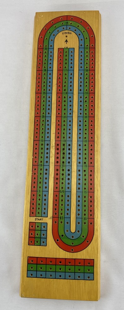 Wooden 3 Track Cribbage Game Board In Excellent Condition