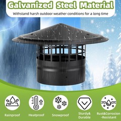 6 Inch Round Chimney Cap,Cone 6 inch Cap-Square Screen, Silver/Black