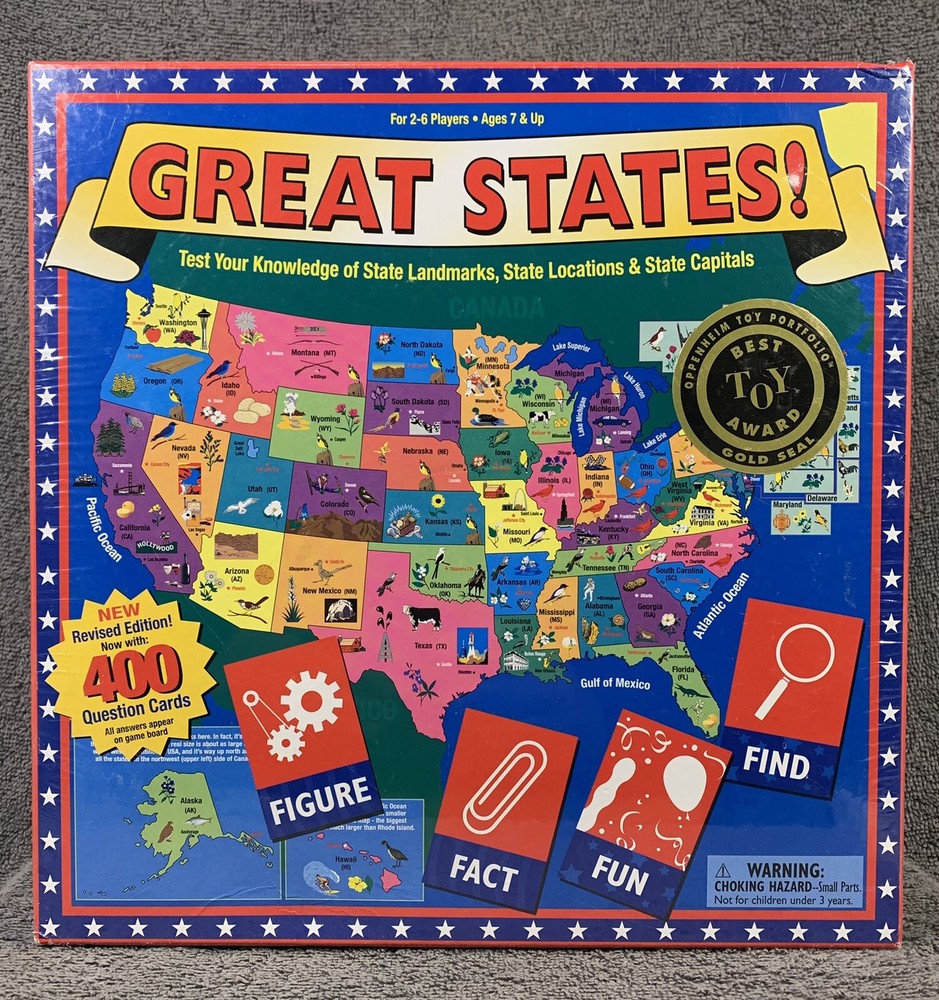 Trivia Board Game Great States US Geography Landmarks And Capitals 2010 Sealed