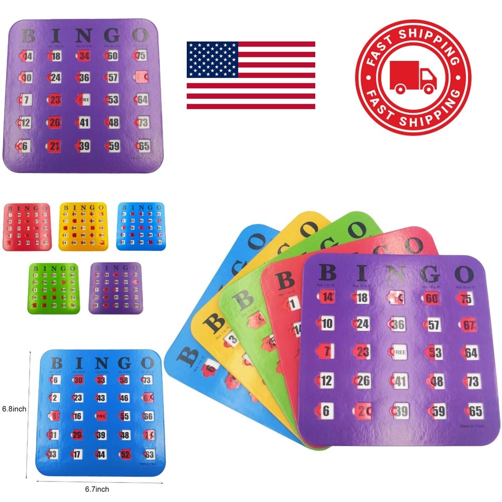 5 Pack Bingo Cards Easy Read Design Multi Color with Durable Sliding Windows