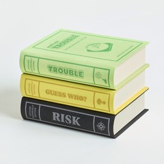 RISK, Trouble, and Guess Who? Vintage Board Game Linen Bookshelf Collection New