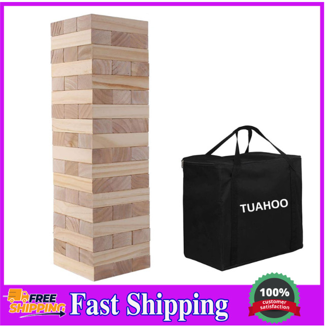 Giant Tumble Tower Outdoor Game 54 Wooden Blocks Stacks 4+ Feet