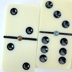 Vintage Cribbage Dominoes Game Set Double 6 Metal Dot Wood Box Japan