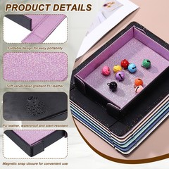 PU Leather Dice Tray, Rectangle Folding Dice Rolling Tray, Glitter Light Purple