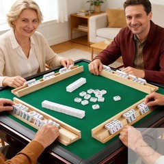 Wooden Mahjong Racks with Pushers, Set of 4, Solid Wood Tile Racks with Push Sli
