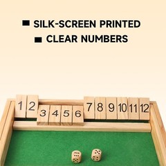 12 Number Wooden Shut The Box Dice Game Board Set Family Pub Bar Dice Board Game