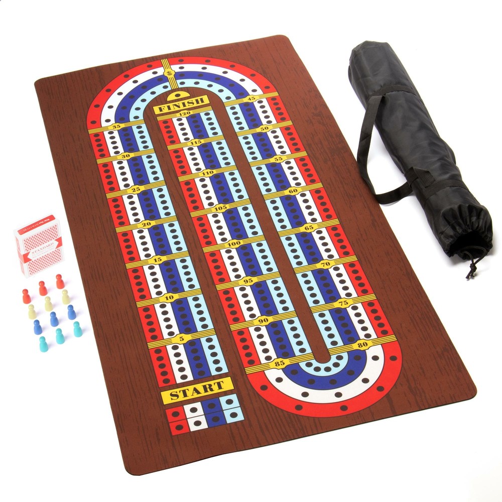 Tabletop Cribbage Set with Large Roll-Out 40″ Neoprene Mat & Flat-Bottom Pawns