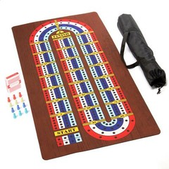 Tabletop Cribbage Set with Large Roll-Out 40″ Neoprene Mat & Flat-Bottom Pawns