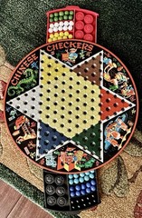 VTG Metal Tin Pixie Game Chinese Checkers Game Green Dragon w/Marbles Checkers