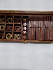 Handmade Wooden 3-in-1 Game Set | Tic Tac Toe, Domino & Dice Set