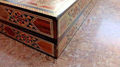 Wood Backgammon Game Box Vintage Inlaid Wood Middle Eastern Mosaic 16x8x3 inches