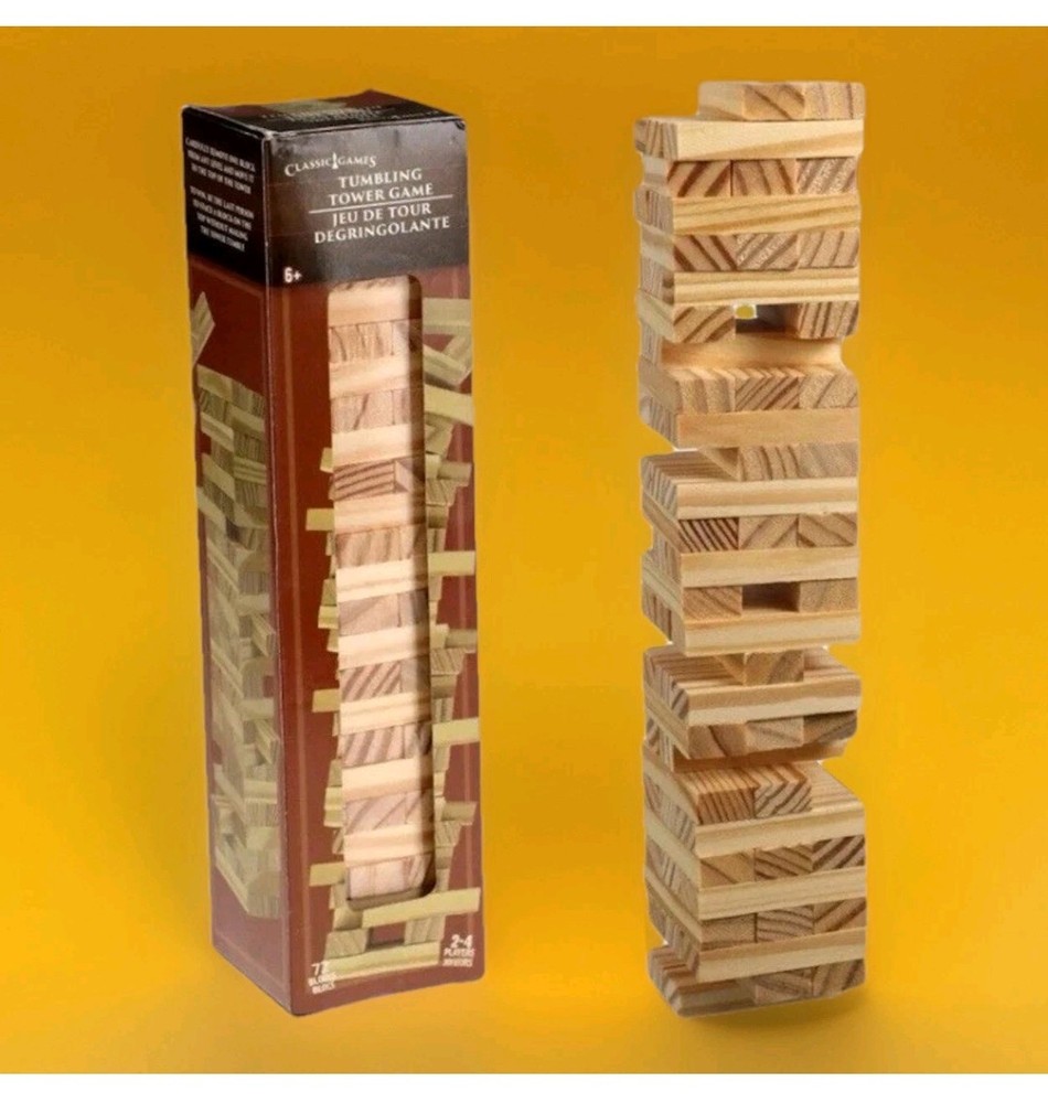 🎲72pc Mini Wooden Tumbling Stacking Tower Blocks Board Game Family Fun New