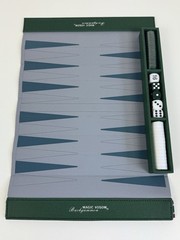 Magic Vosom Travel Backgammon Set Compact Roll Up Portable Green Complete