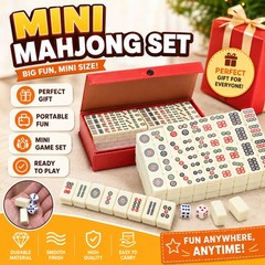 Travel Mini Mahjong Set 144 Tiles 2 Dice Red Carry Case Family Tabletop Game Toy
