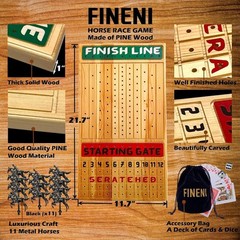 Elegant Pine Wood Horse Racing Game, Metal Miniatures, Family Board Game
