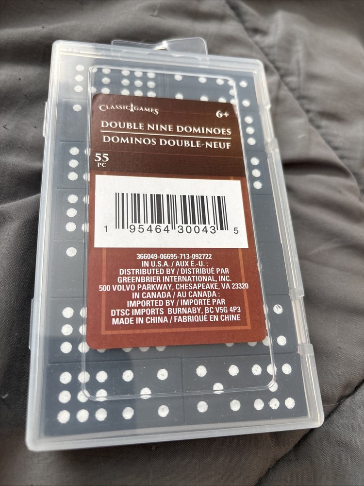 Double Nine Dominoes Black Set 55 Pieces with Plastic Case Classic Games Sealed