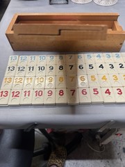VTG Rummikub 1960’s All Wood Box & Wood Sides W/ Metal Brackets- 106 TILES EUC