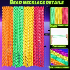 Neon Beads Necklaces 48 Pieces 33 Glow Dark UV Party Supplies Ecally Black Light