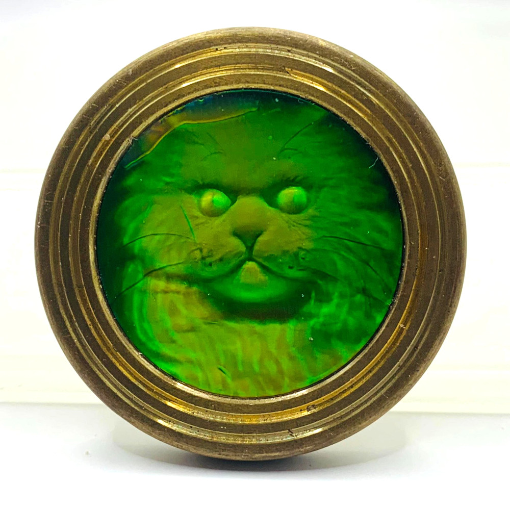 Vintage Brass Holographic Cat Hologram Pog Slammer, 1990’s