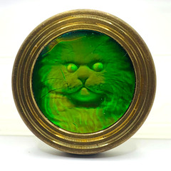 Vintage Brass Holographic Cat Hologram Pog Slammer, 1990’s
