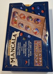 Cardinal Solid Wood Folding 2001 Mancala Game w/Metal Tin&Gems 48 Gems Excellent