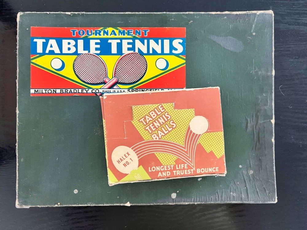 Vintage Milton Bradley Tournament Table Tennis Game Set Ping Pong & Extra Balls!