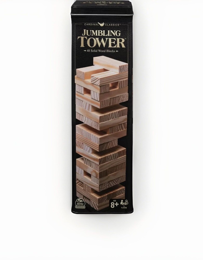 Spin Master Games Jumbling Tower Party Game – 48 Solid Wood Pieces Blocks