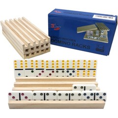Domino Holder Trays Rack – Set of 4 Wooden Tiles Stand Holders for Mexican Train