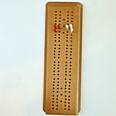 Vintage Cribbage Dominoes Game Set Double 6 Metal Dot Wood Box Japan