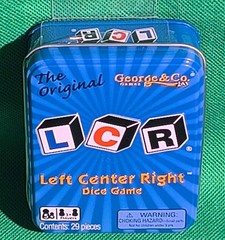 Left Center Right Dice Game Blue LCR Tin Box Family Strategy Easy NEW AND SEALED