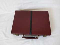 Vintage MR MAN Backgammon Board Game Leather Travel Case Box Brown Briefcase
