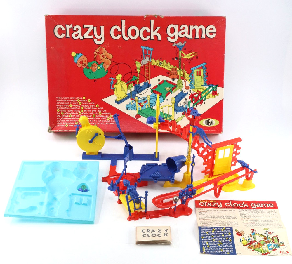 Vtg 1964 Ideal CRAZY CLOCK Game 100% Working & Working W/ Box