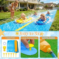 Water Slide 45Ft Double Lane Heavy Duty Yellow Sprinkler Bodyboards iGeeKid
