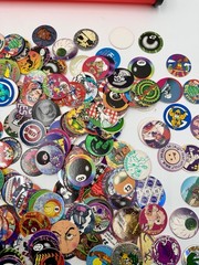 Huge Lot Of 350+ Pogs Milk Caps 1990’s Nostalgic Collectible W Storage Tube