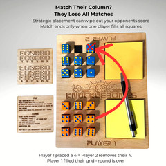 Handcrafted Wooden Knucklebones Dice Game – 2 Player Strategy Board w/ 18 Dice