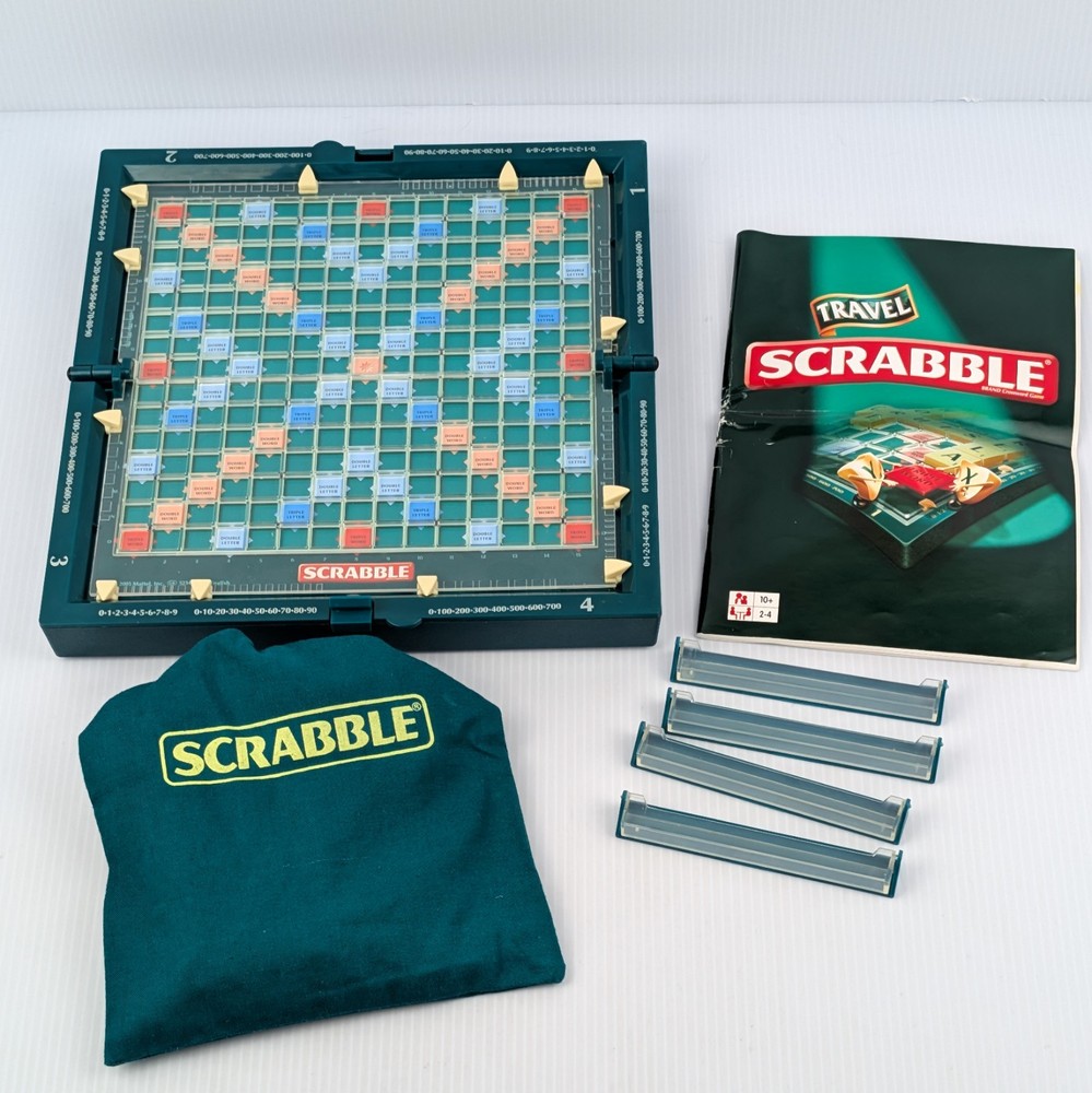 Vintage Scrabble Board Game Travel Hard Case Green 100% COMPLETE