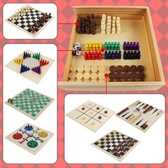 7-in-1 Wooden Board Game Set for Kids Adults, Tabletop Combo Classic Travel Port