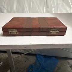 Vintage Domino Set With Brown Leather Case 28 Piece Travel Size Compact