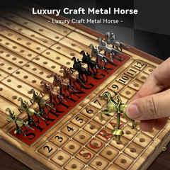 Large 23 inches Horse Racing Board Game with 11 Luxury Metal Horses, Foldable