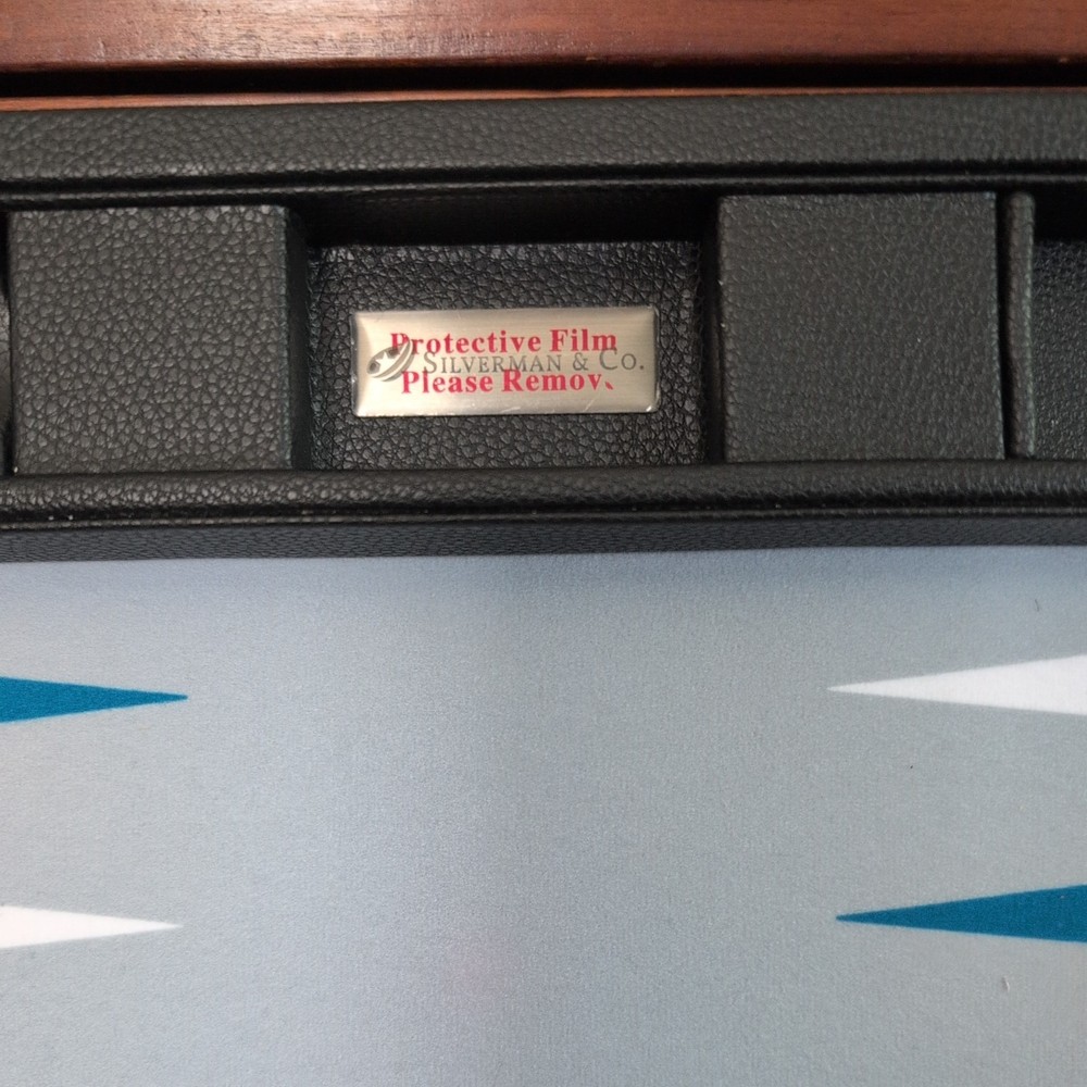 19″ Silverman & Co Large Faux Leather Backgammon Set Black w/teal white & gray